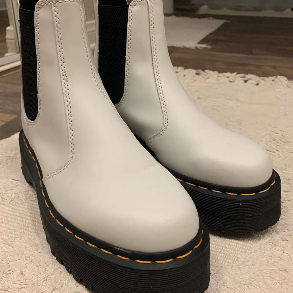 Dr. Martens White Ankle Boots with Chunky Platform